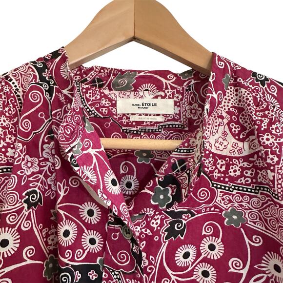 Isabel Marant Etoile Floral Dog Pattern Top Size 40 (US 8) Purple Pink Fuschia - Picture 3 of 9